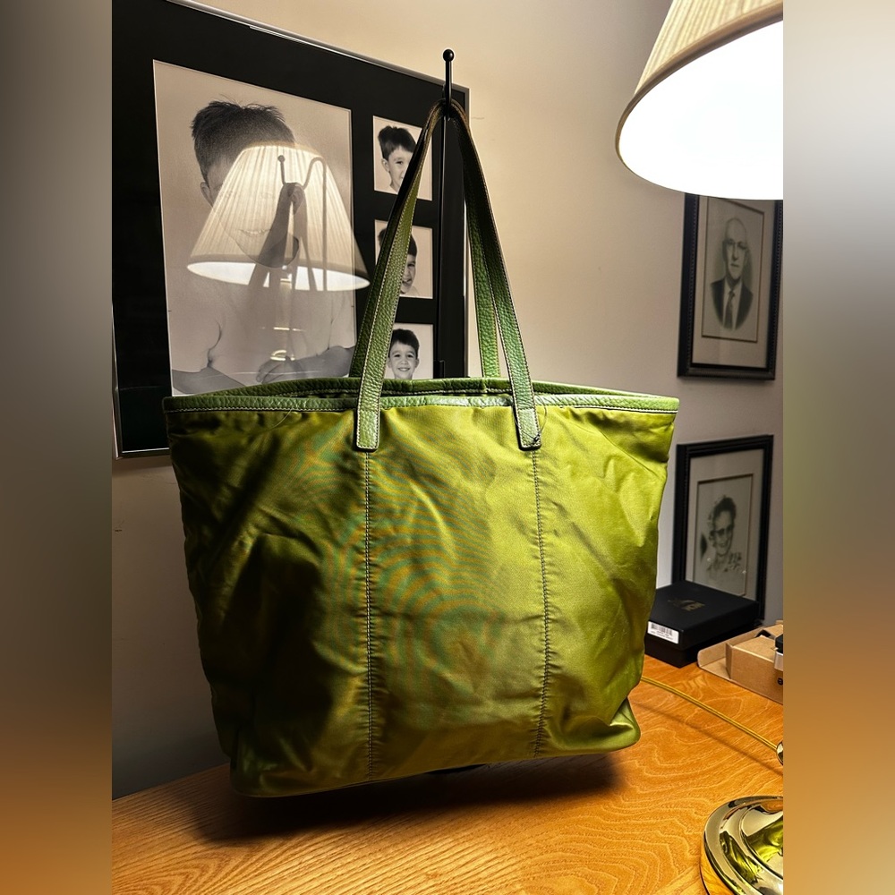 Prada Green Nylon Tote w/ Leather Trim - Picture 4 of 12